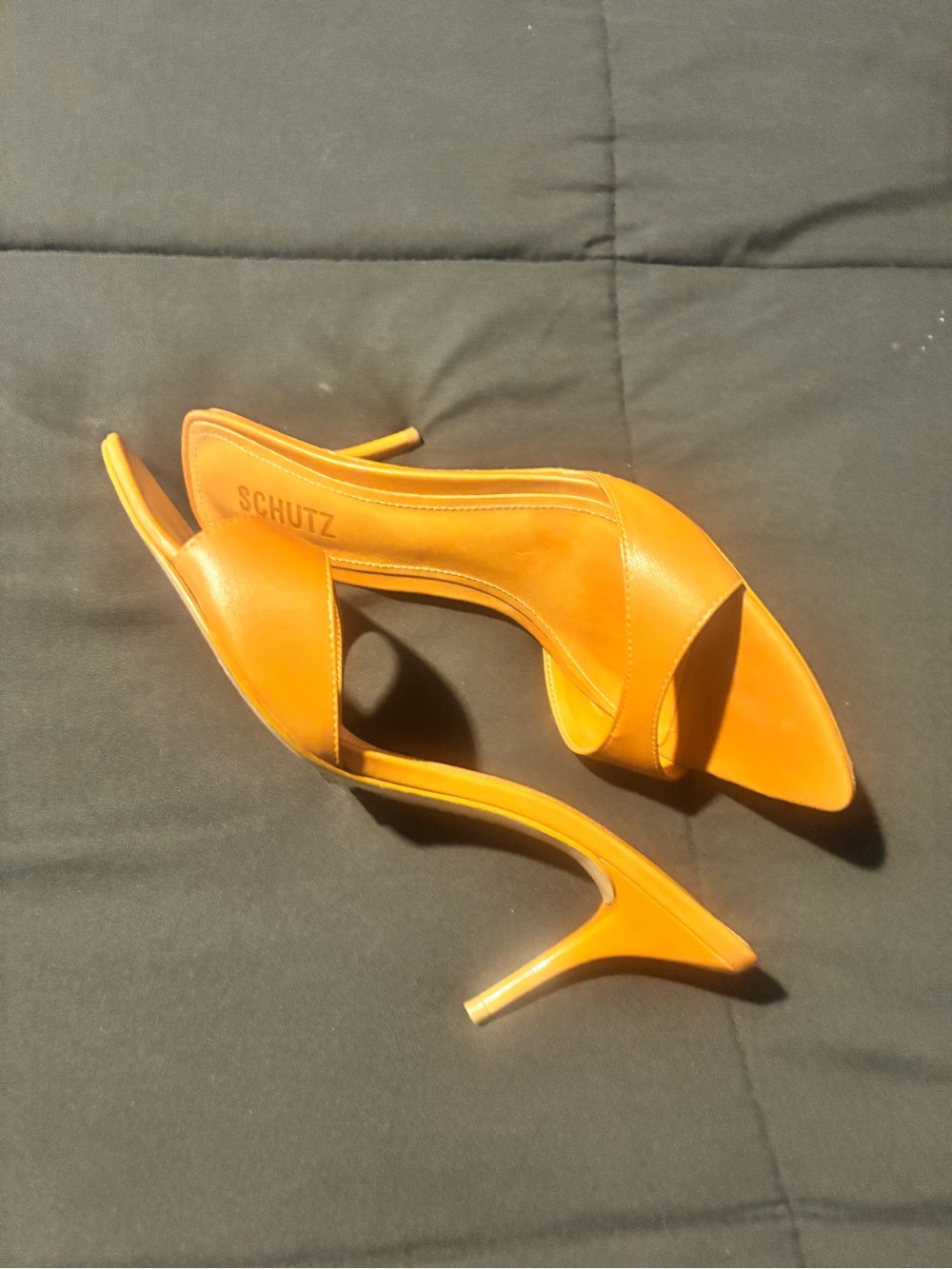 SCHUTZ Cognac Leather Pointed Slide Mules - Picture 2 of 4